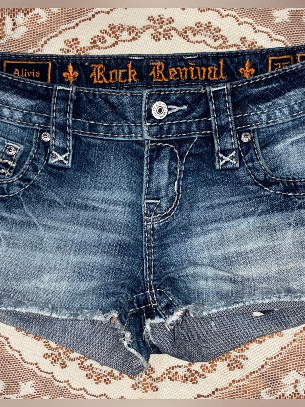 Rock Revival Alivia Distressed Denim Short - faded blue 25